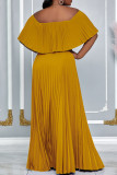 Elegant Solid Color Patchwork Backless Pleated Off Shoulder Long Dresses