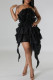 Sexy Solid Color Patchwork Backless Ruffle Lace Up Spaghetti Strap Irregular Dresses