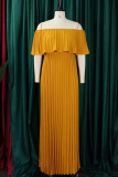 Elegant Solid Color Patchwork Backless Pleated Off Shoulder Long Dresses