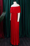 Elegant Solid Color Patchwork Backless Pleated Off Shoulder Long Dresses