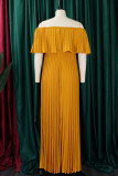 Elegant Solid Color Patchwork Backless Pleated Off Shoulder Long Dresses