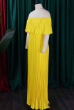 Elegant Solid Color Patchwork Backless Pleated Off Shoulder Long Dresses
