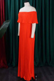 Elegant Solid Color Patchwork Backless Pleated Off Shoulder Long Dresses