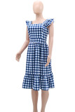 Celebrities Plaid Patchwork Backless Stringy Selvedge Square Neck A Line Dresses