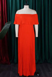 Elegant Solid Color Patchwork Backless Pleated Off Shoulder Long Dresses