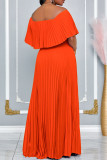 Elegant Solid Color Patchwork Backless Pleated Off Shoulder Long Dresses