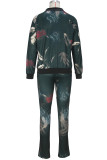 Casual Print Pocket Patchwork Zipper Zipper Collar Long Sleeve Two Pieces
