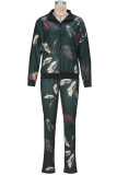 Casual Print Pocket Patchwork Zipper Zipper Collar Long Sleeve Two Pieces