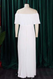 Elegant Solid Color Patchwork Backless Pleated Off Shoulder Long Dresses