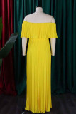 Elegant Solid Color Patchwork Backless Pleated Off Shoulder Long Dresses