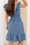Celebrities Plaid Patchwork Backless Stringy Selvedge Square Neck A Line Dresses