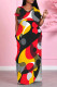 Casual Floral Print Pocket Slit Contrast V Neck Printed Dresses