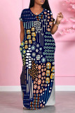Casual Floral Print Pocket Slit Contrast V Neck Printed Dresses