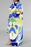 Casual Floral Print Lace Up Slit V Neck Printed Plus Size Dresses