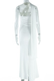 Elegant Solid Color Patchwork Backless Slit Asymmetrical Collar Long Dresses