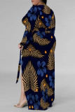 Casual Floral Print Lace Up Slit V Neck Printed Plus Size Dresses