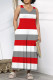 Casual Striped Print Pocket Contrast V Neck Loose Jumpsuits
