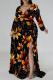 Casual Floral Print Lace Up Slit V Neck Printed Plus Size Dresses