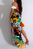 Sexy Striped Print Animal Print Slit Contrast Off Shoulder Printed Dresses