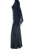Elegant Solid Color Patchwork O Neck Long Dresses