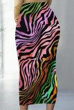 Elegant Striped Print Contrast Regular High Waist Full Print Bottoms