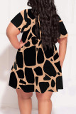 Casual Floral Print Contrast V Neck Printed Plus Size Dresses