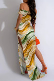 Sexy Striped Print Animal Print Slit Contrast Off Shoulder Printed Dresses