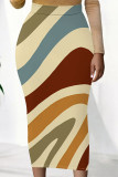 Casual Striped Print Splashed ink printing Contrast High Waist Full Print Bottoms