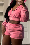 Casual Solid Color Pocket Patchwork Zipper Hooded Long Sleeve Two Pieces