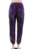 Street Sequins Patchwork Loose Mid Waist Patchwork Bottoms