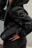 Casual Smiley Face Print Patchwork Zipper Zipper Collar Tops