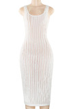 Elegant Solid Color Patchwork U Neck Wrapped Skirt Dresses