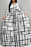 Elegant Print Patchwork Strap Design O Neck A Line Dresses