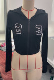 Street Digital Patchwork Zipper Zipper Collar Long Sleeve Two Pieces