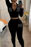 Street Digital Patchwork Zipper Zipper Collar Long Sleeve Two Pieces
