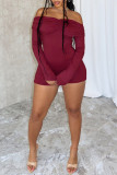 Sexy Solid Color Patchwork Ruched Off Shoulder Skinny Rompers