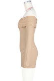 Sexy Solid Color Patchwork Ruched Off Shoulder Skinny Rompers