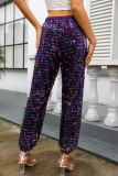 Street Sequins Patchwork Loose Mid Waist Patchwork Bottoms