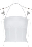 Sexy Solid Color Patchwork Backless Zipper Halter Tops