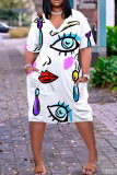 Casual Print Pocket V Neck Short Sleeve Plus Size Dresses