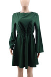 Celebrities Solid Color Draw String Patchwork Ruched O Neck Straight Dresses