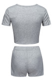 Casual Draw String Patchwork Contrast O Neck Short Sleeve Two Pieces