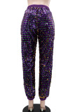 Street Sequins Patchwork Loose Mid Waist Patchwork Bottoms