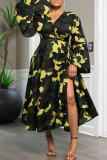 Street Print Patchwork Strap Design V Neck A Line Plus Size Dresses