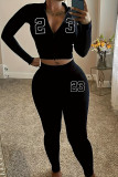 Street Digital Patchwork Zipper Zipper Collar Long Sleeve Two Pieces