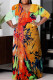Casual Print Basic V Neck Long Plus Size Dresses