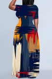 Casual Striped Print Love Print Contrast O Neck Printed Plus Size Dresses