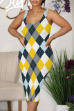 Casual Graffiti Print Rhombus U Neck Printed Dresses