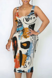 Casual Graffiti Print Rhombus U Neck Printed Dresses