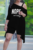 Casual Street Letter Print Smiley Face Print Irregular Sloping Shoulder Plus Size Two Pieces